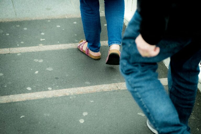 Walking shoes close pavement