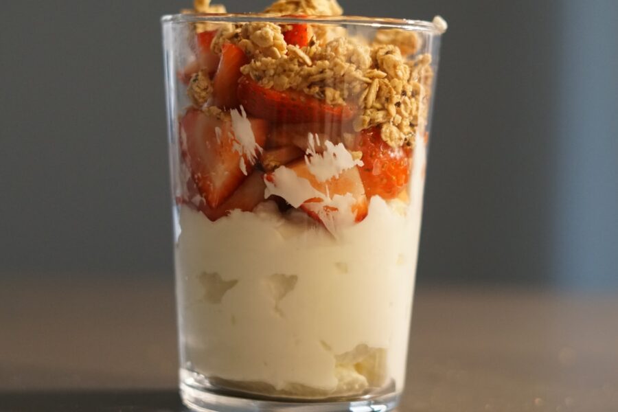 Fruit yogurt parfait glass berries granola