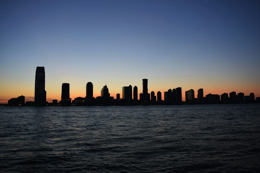 City skyline park sunset