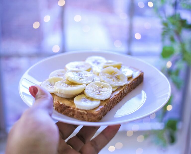Toast peanut butter banana coffee
