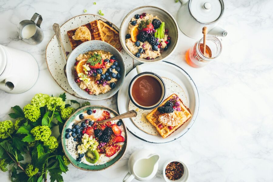 Healthy weekday breakfast bowl table