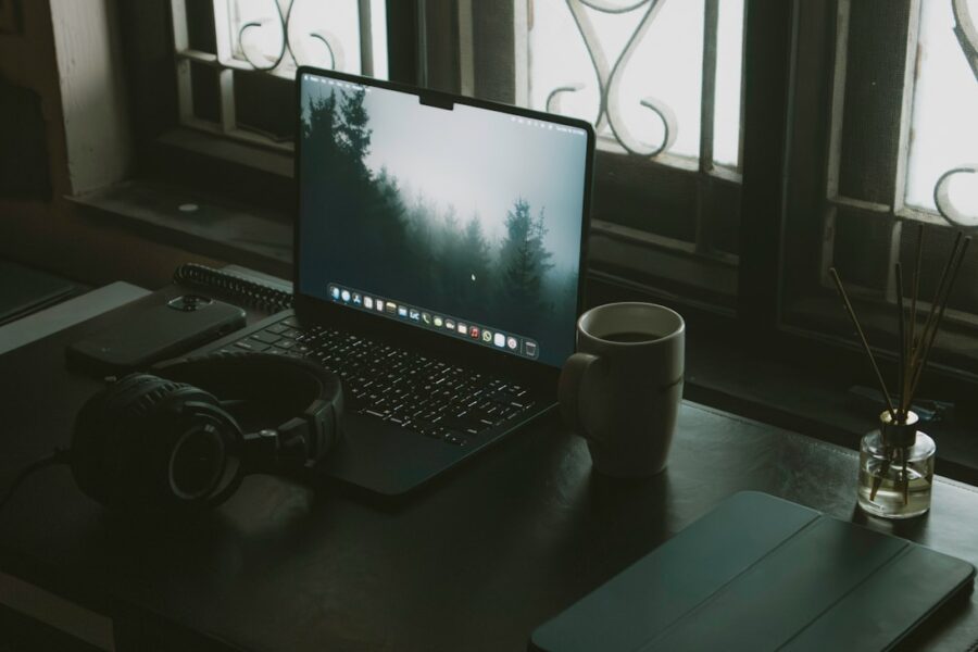 Web browser window laptop desk