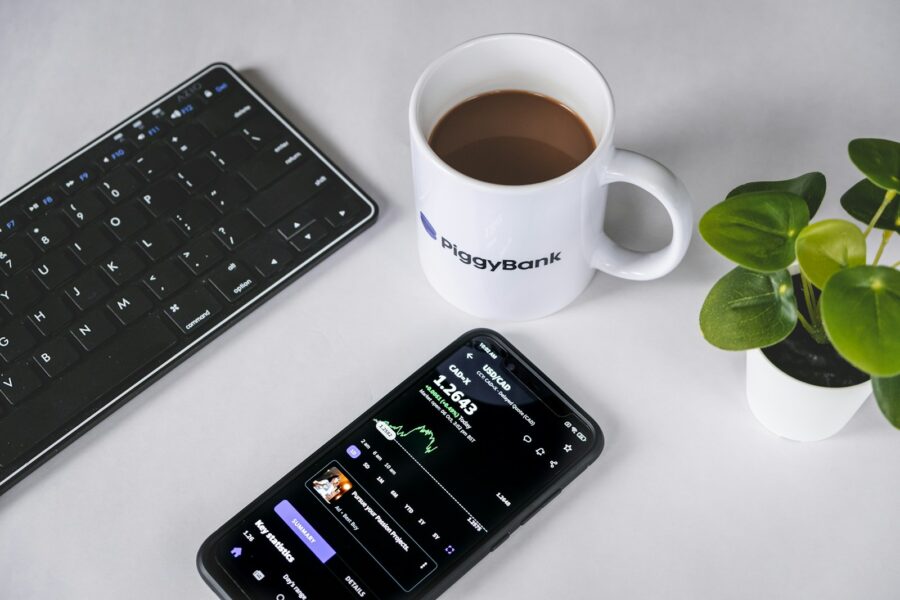Smartphone desk notification screen coffee mug