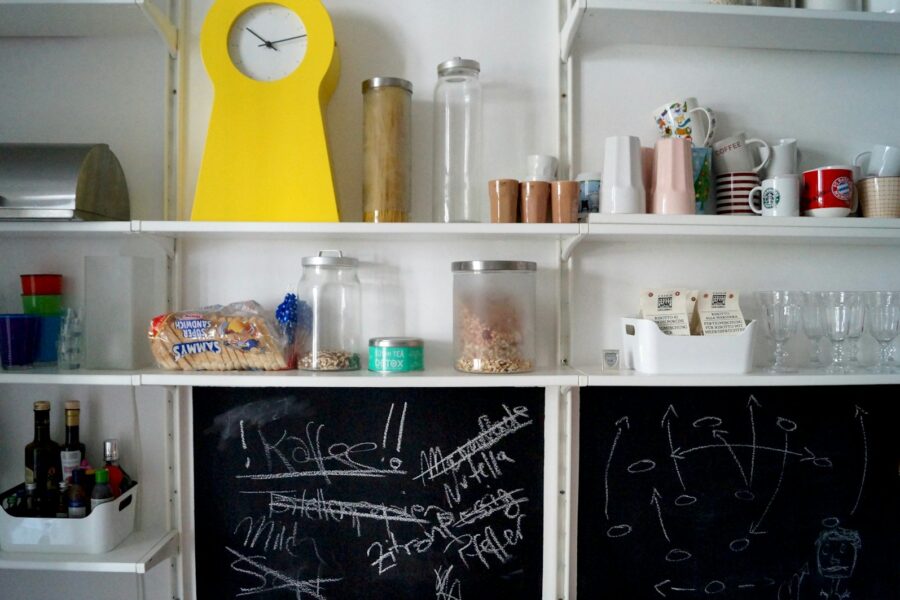 Small kitchen pantry shelf jars