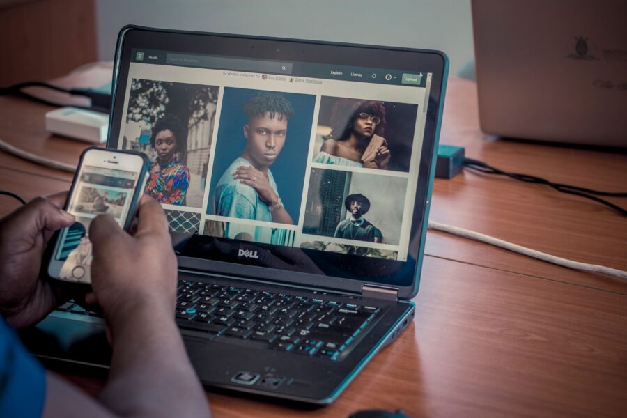 Person organizing photos