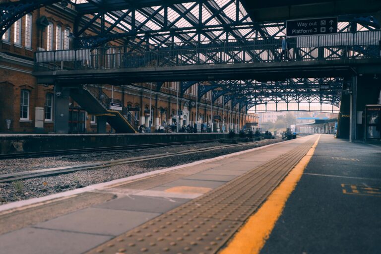 European train station early morning platform