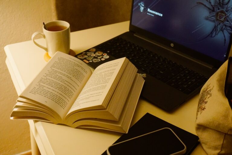 Notebook end workday desk relaxed evening reading book