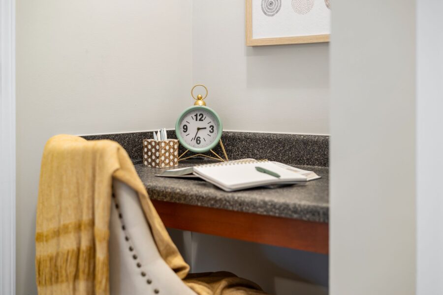 Home office desk wall clock notebook
