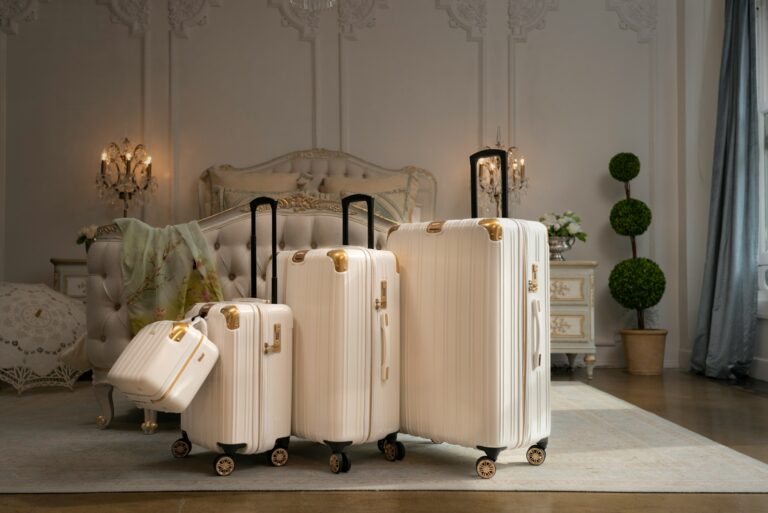 Small suitcase hotel room group walking tour city