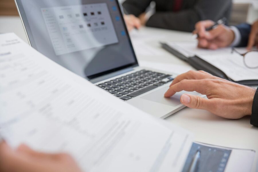 Laptop desk cloud storage icons documents