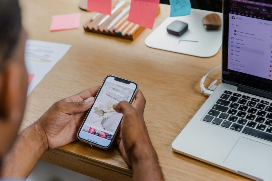 Laptop desk cloud storage app smartphone