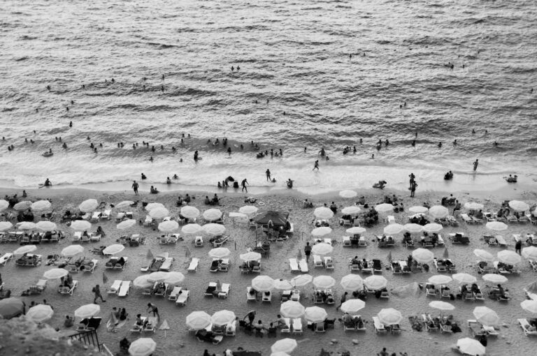 Coastline beach umbrellas