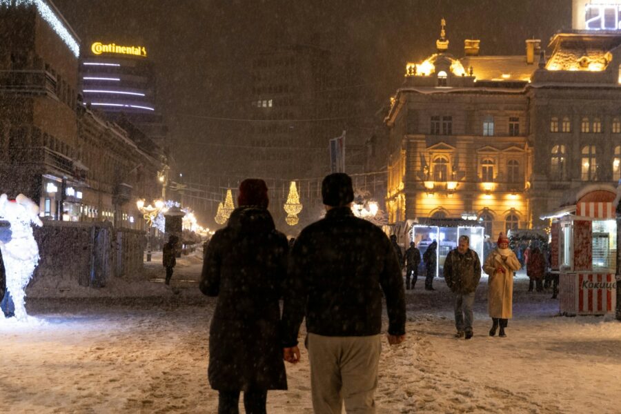 Snowy city street