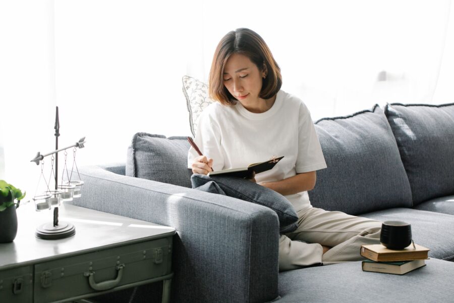 Woman sitting sofa