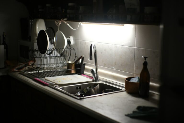 Clean kitchen sink night light kitchen evening dishwashing