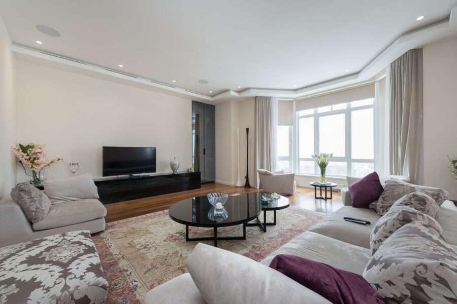 Cozy living room rug curtains soft furnishings