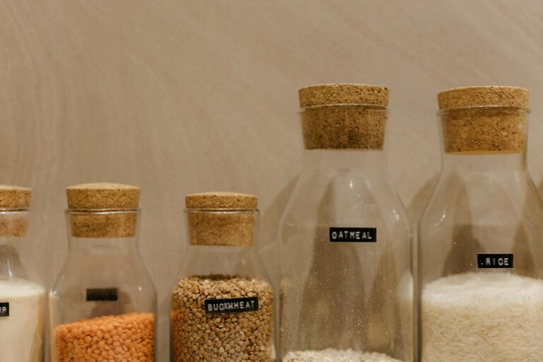 Labeled pantry containers spices grains