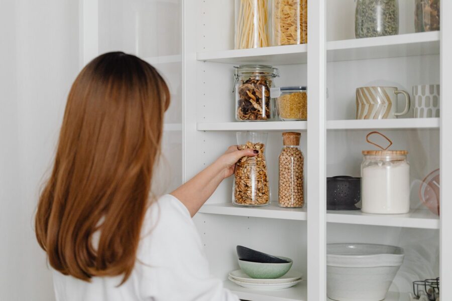 Organized pantry shelves