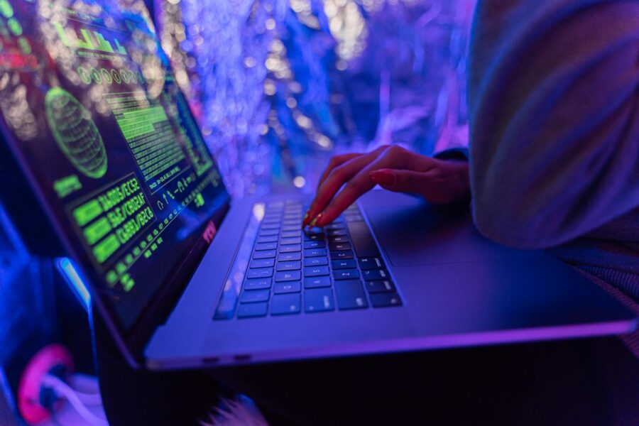 Laptop keyboard login screen hands typing