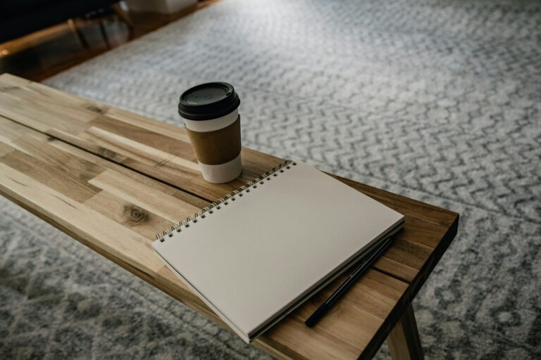 Messy desk coffee