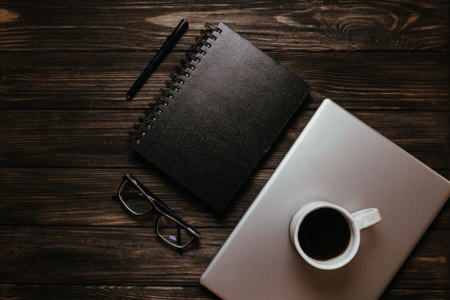 Notebook pen coffee