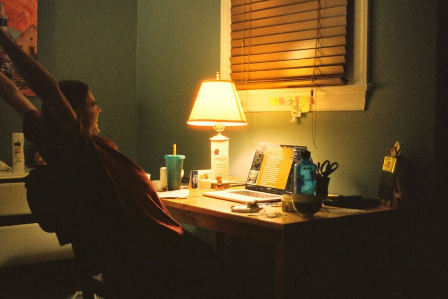 Person stretching desk