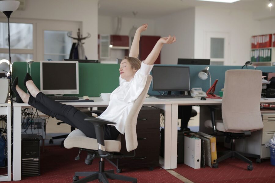 Person stretching desk