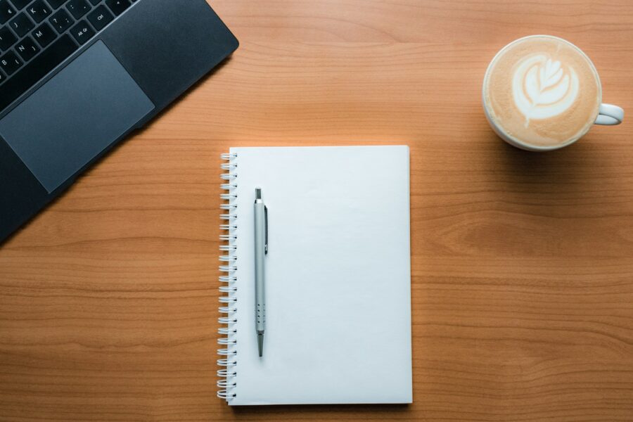 Notebook pen coffee