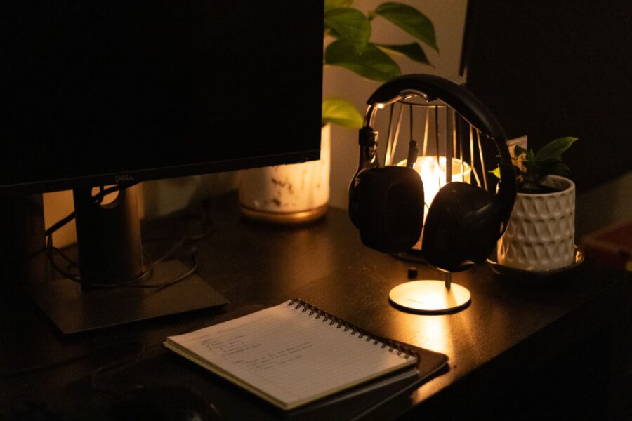 Cozy evening desk