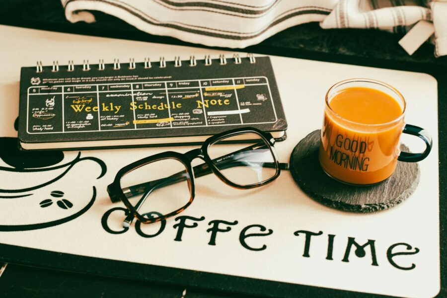 Desk notebook coffee