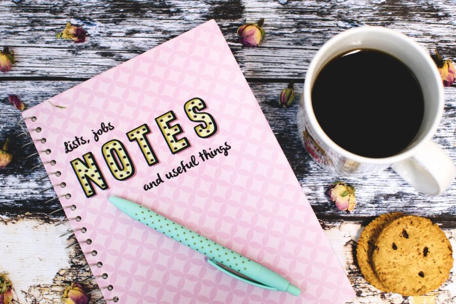 Notebook pen coffee